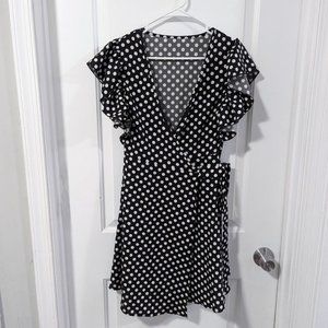 Women's Size 4 Black Polka Dot Wrap Dress